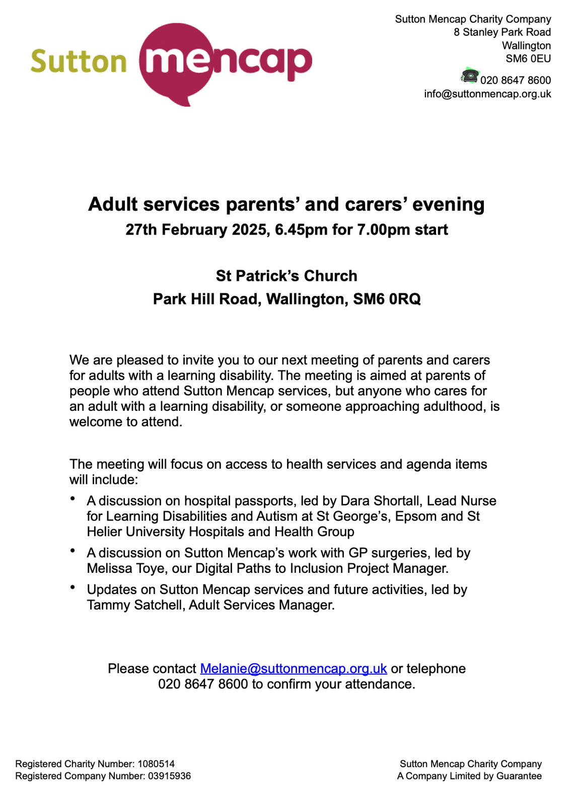 Adult services parents’ and carers’ evening